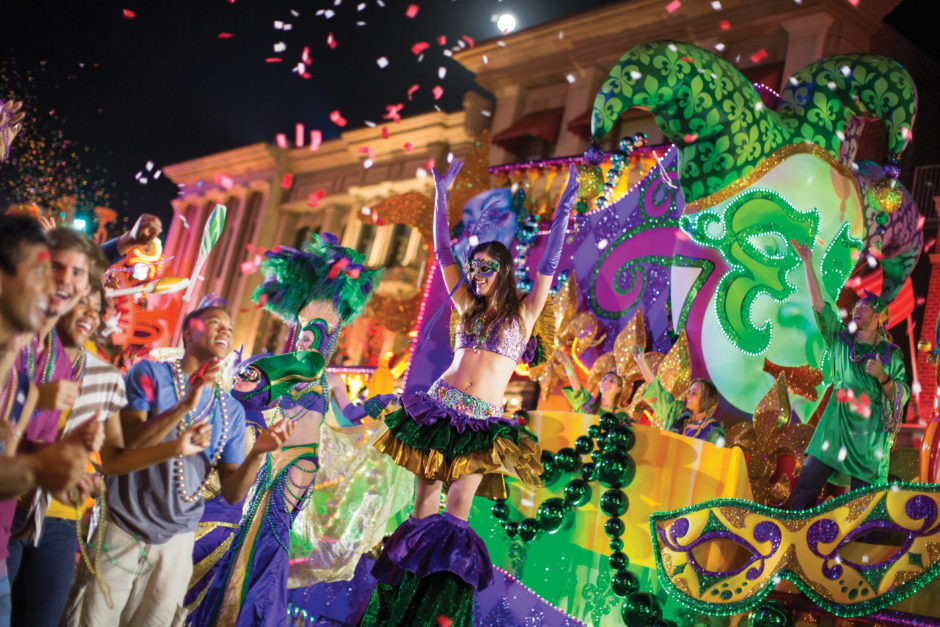 🎭 Universal Orlando Mardi Gras 2026: Carnaval, Música e Transfer Executivo com Conforto